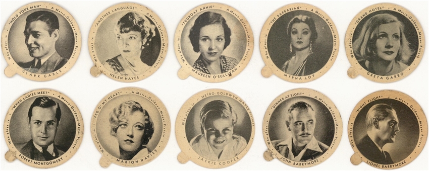 1933 F3-b Dixie Lids "Movie Stars" Complete Set (24) – Featuring Clark Gable and Greta Garbo
